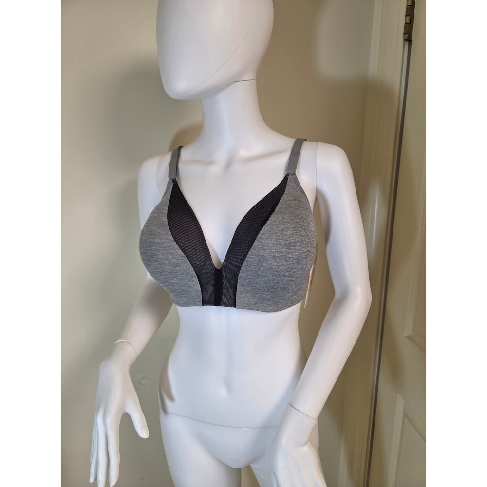 Lively All You Mesh Trim Bralette Heather Gray Black Wireless Bra 38DD NEW